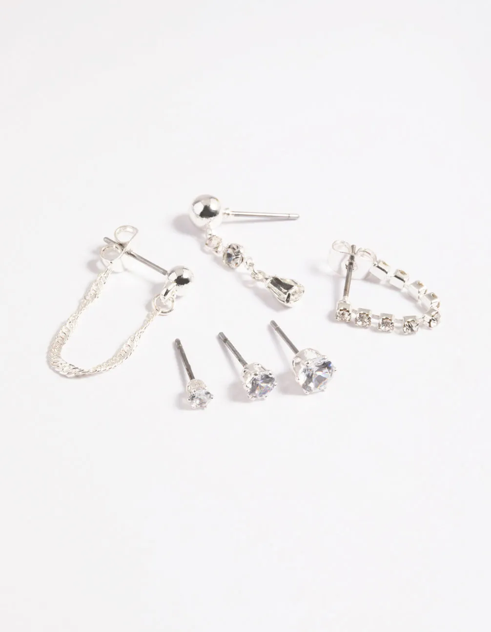Silver Front & Back Stud Earrings 6-Pack