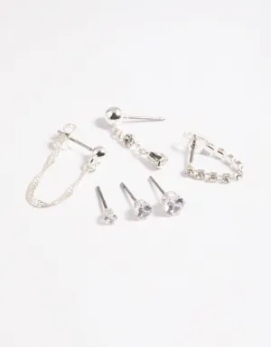 Silver Front & Back Stud Earrings 6-Pack