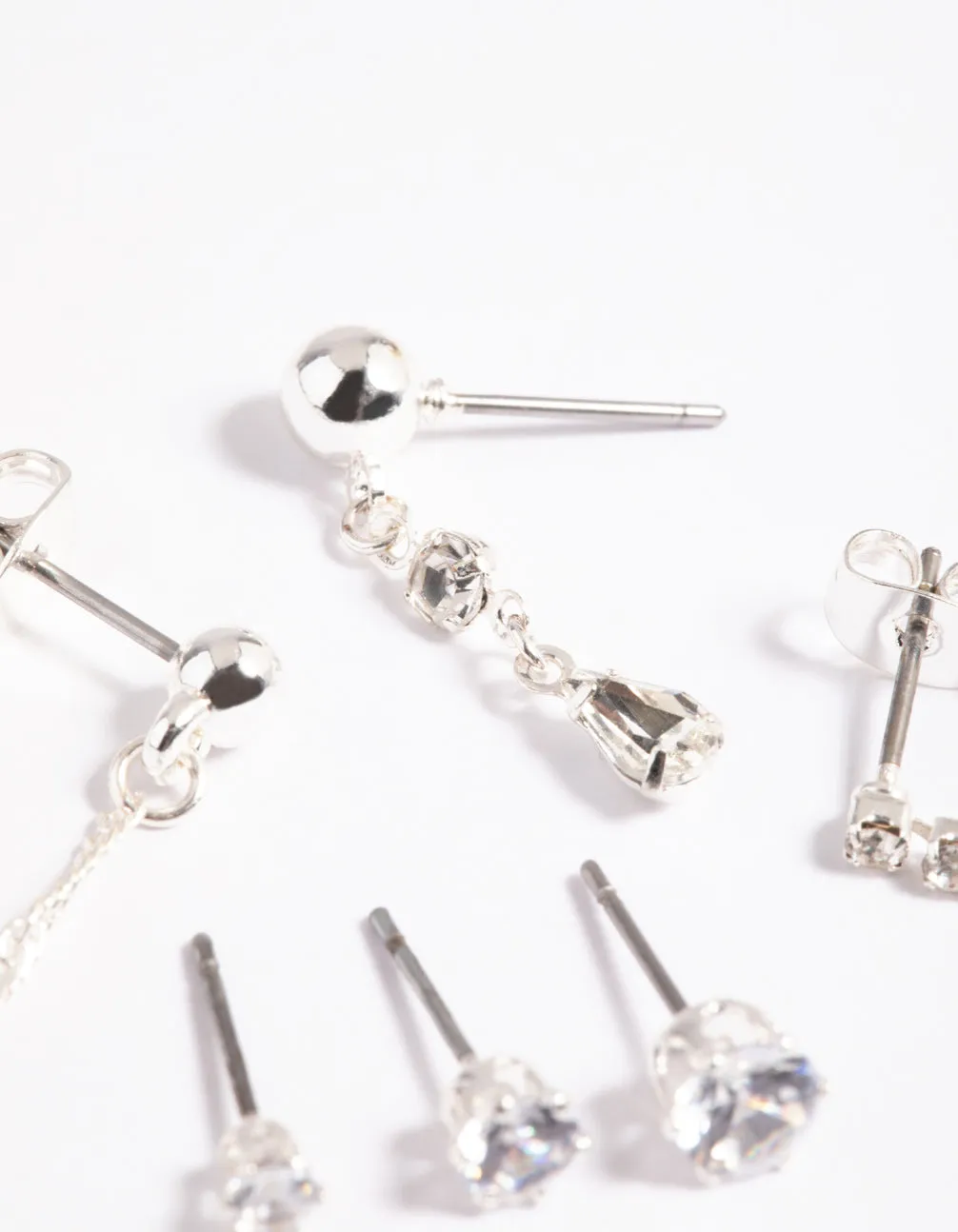 Silver Front & Back Stud Earrings 6-Pack