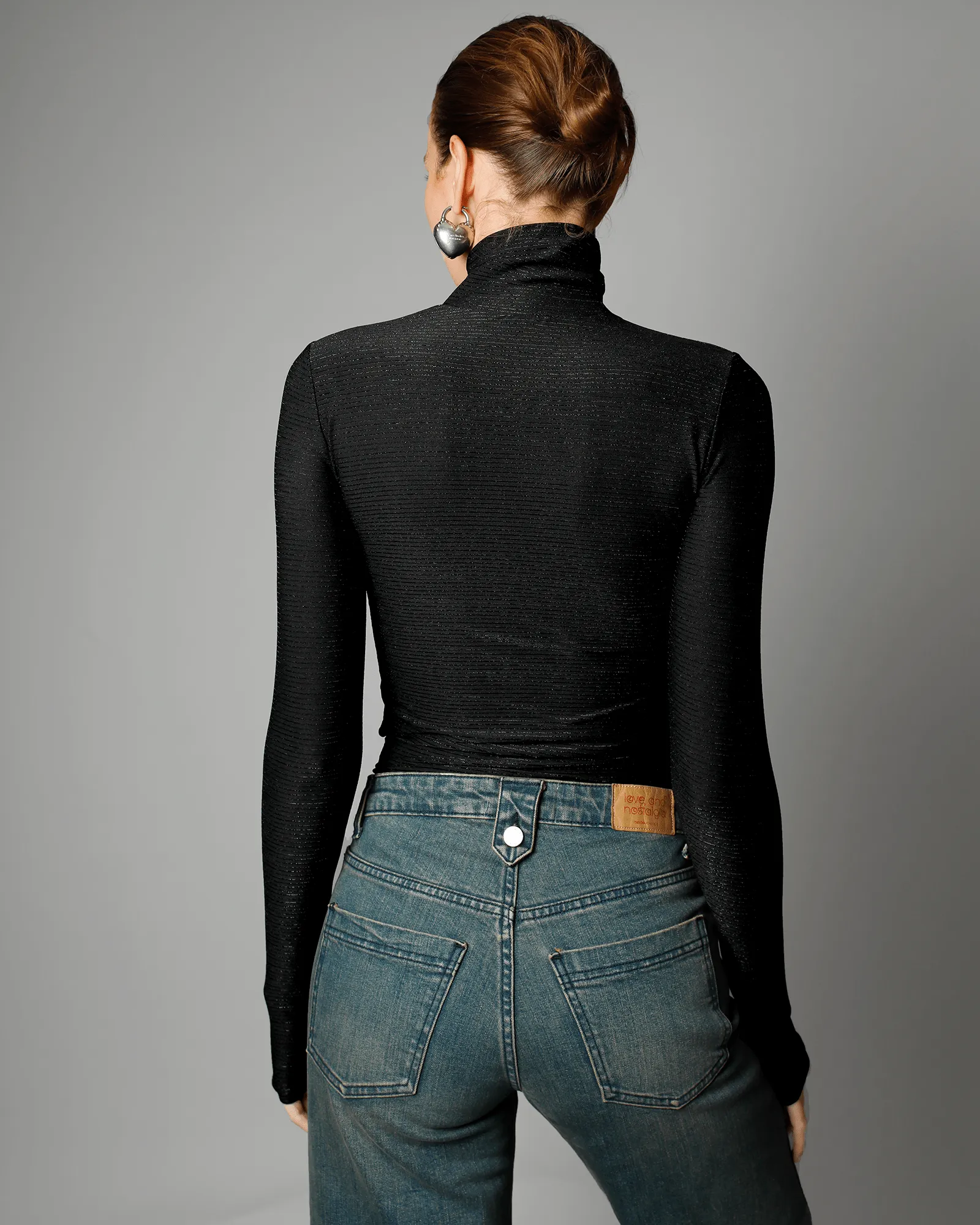 Sinead Lurex Turtleneck Top - Black Diamonds