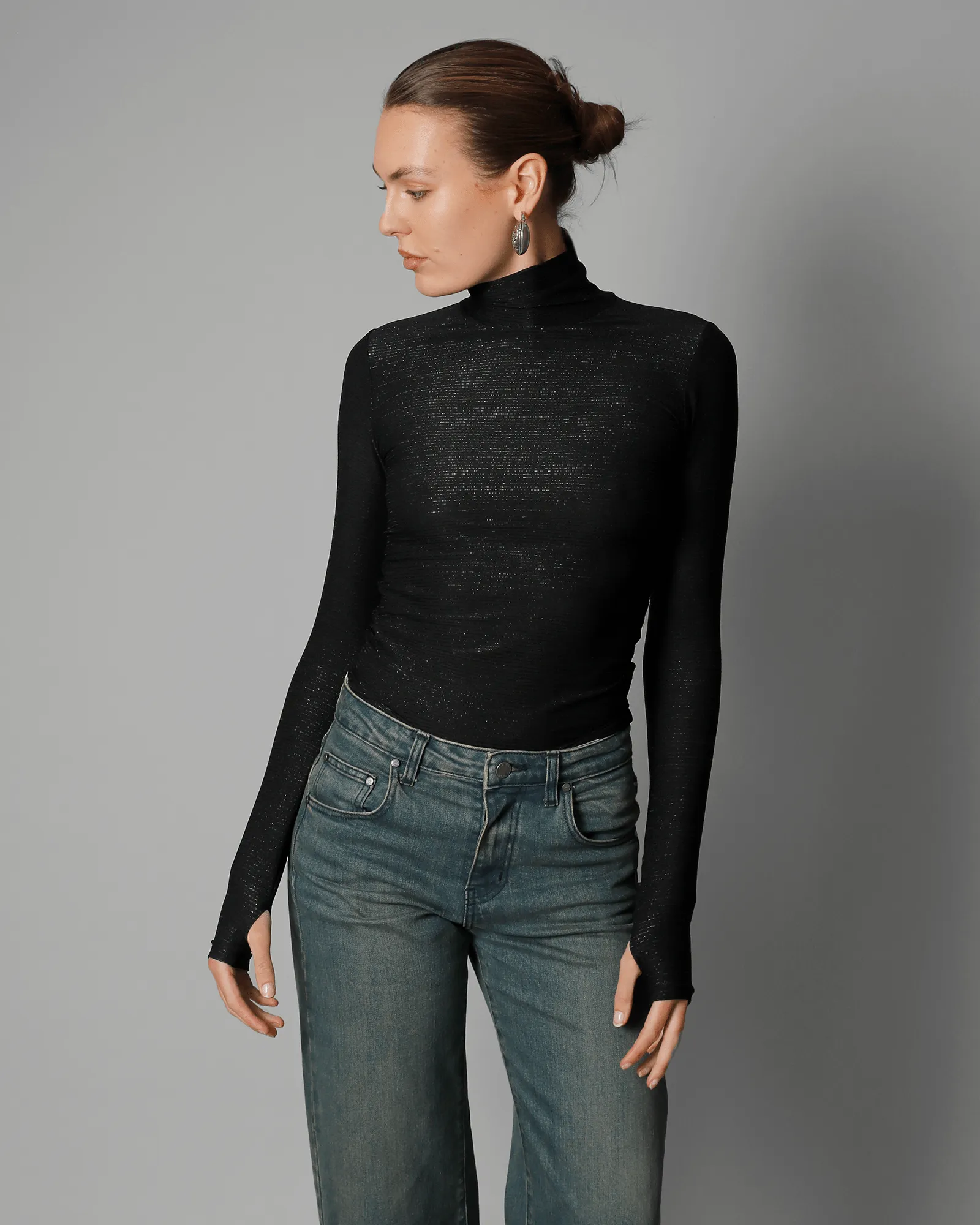 Sinead Lurex Turtleneck Top - Black Diamonds
