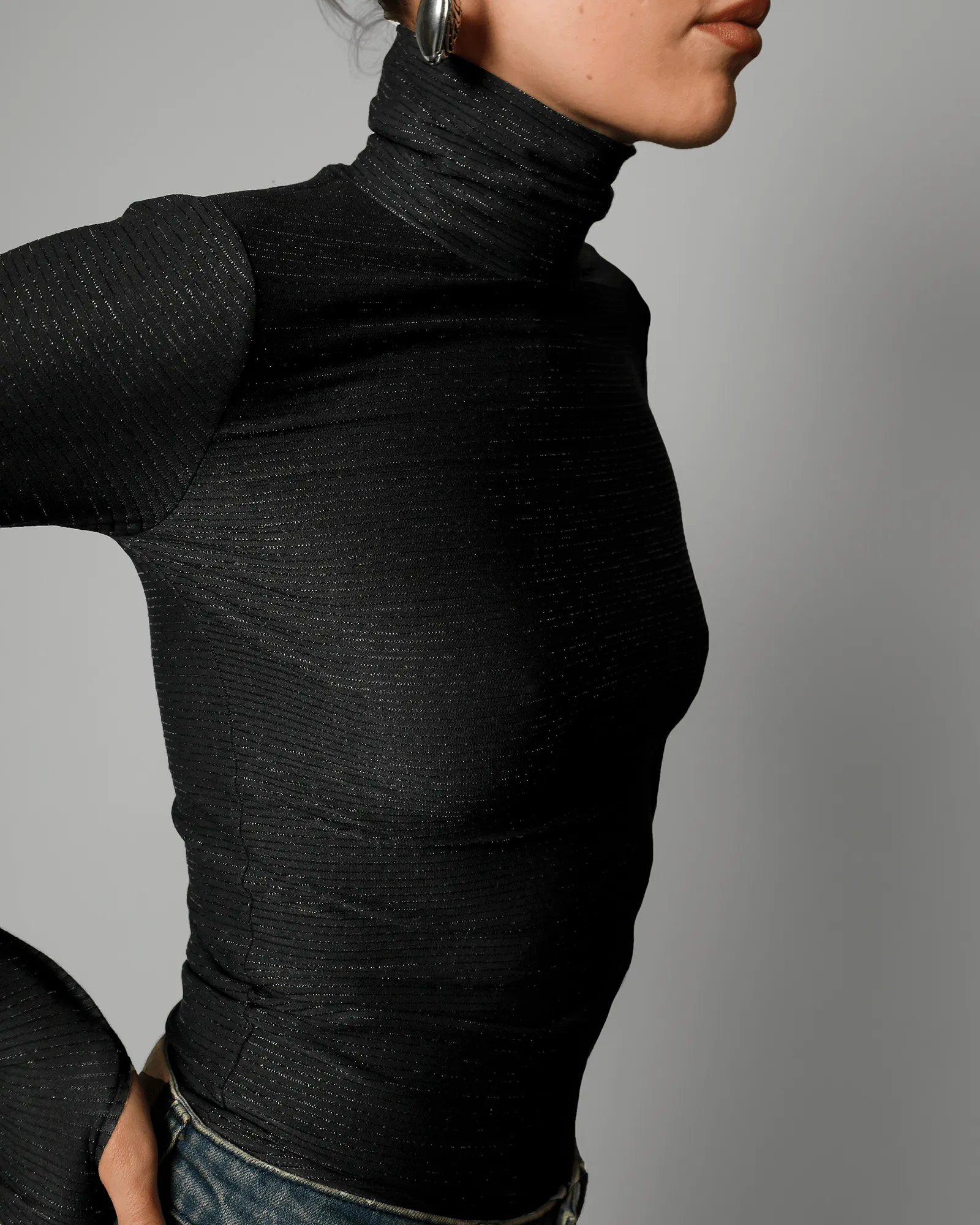 Sinead Lurex Turtleneck Top - Black Diamonds