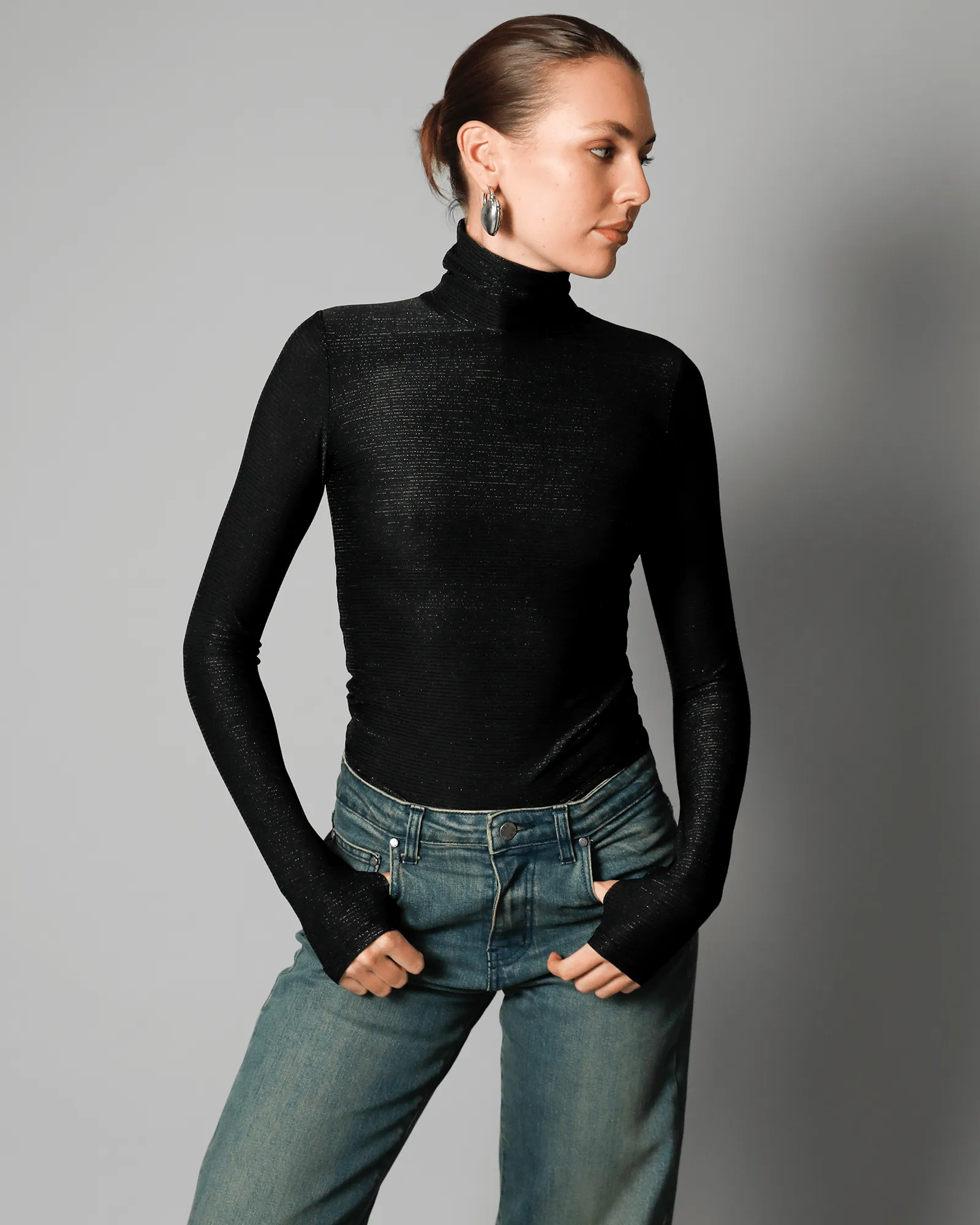 Sinead Lurex Turtleneck Top - Black Diamonds