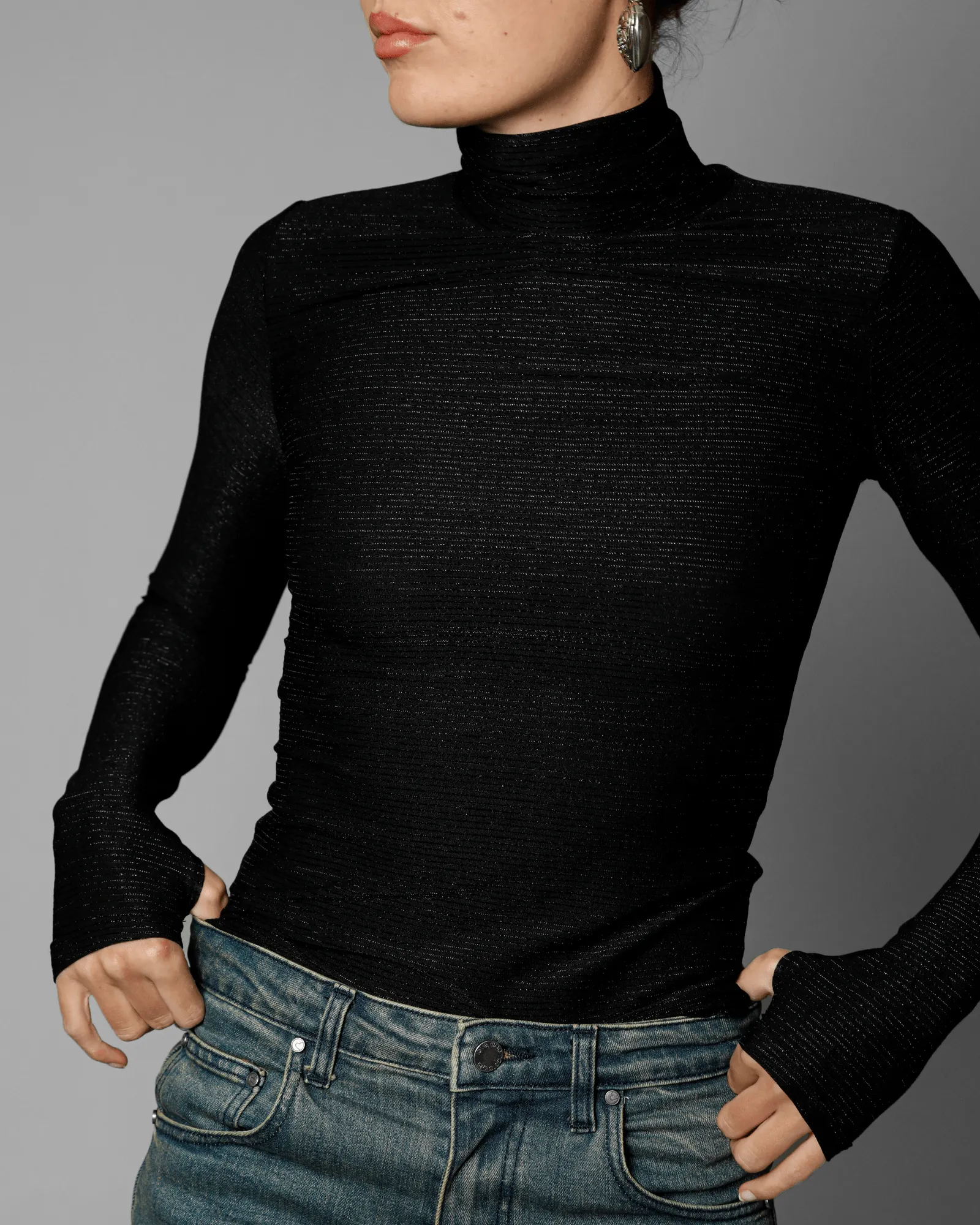 Sinead Lurex Turtleneck Top - Black Diamonds