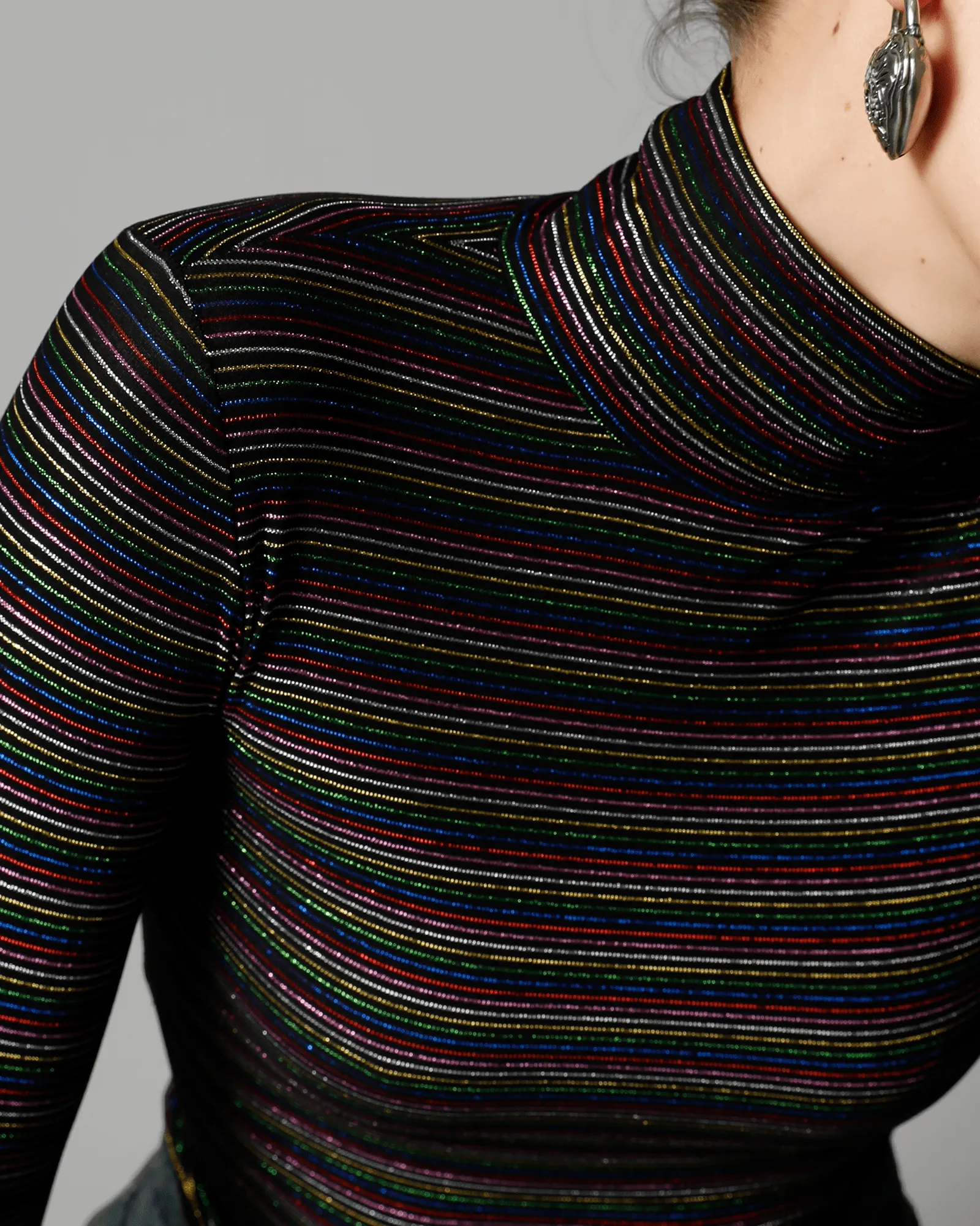 Sinead Lurex Turtleneck Top - Copacabana Stripe