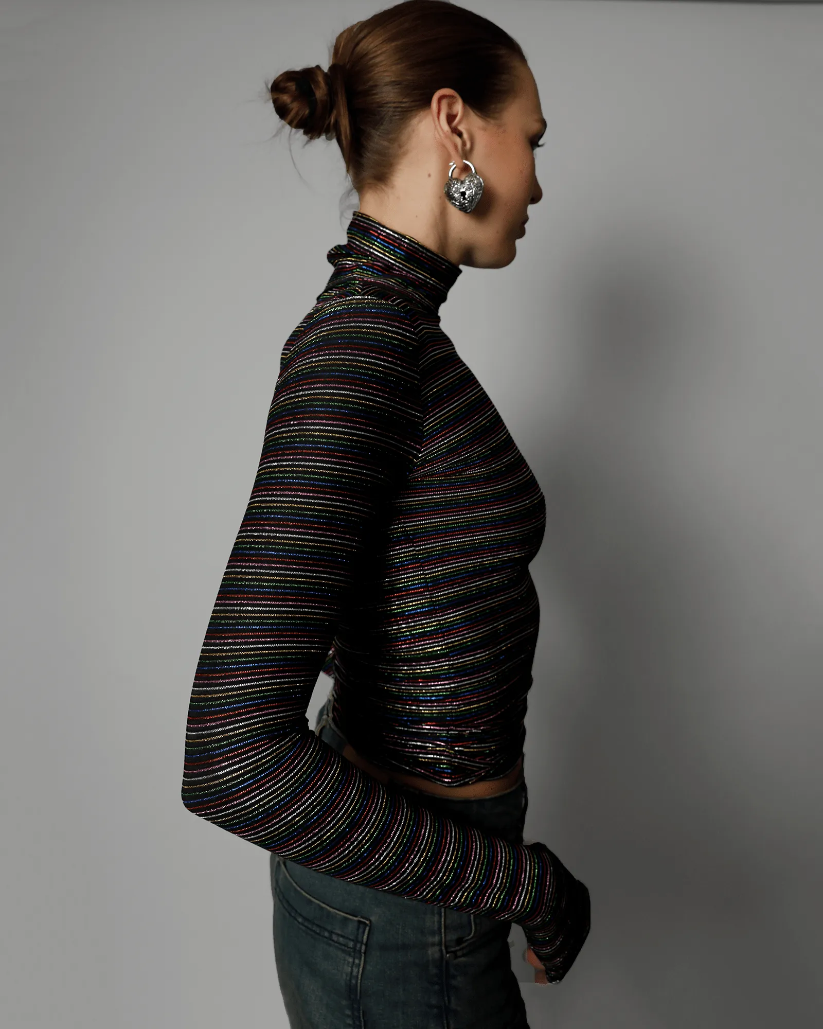 Sinead Lurex Turtleneck Top - Copacabana Stripe