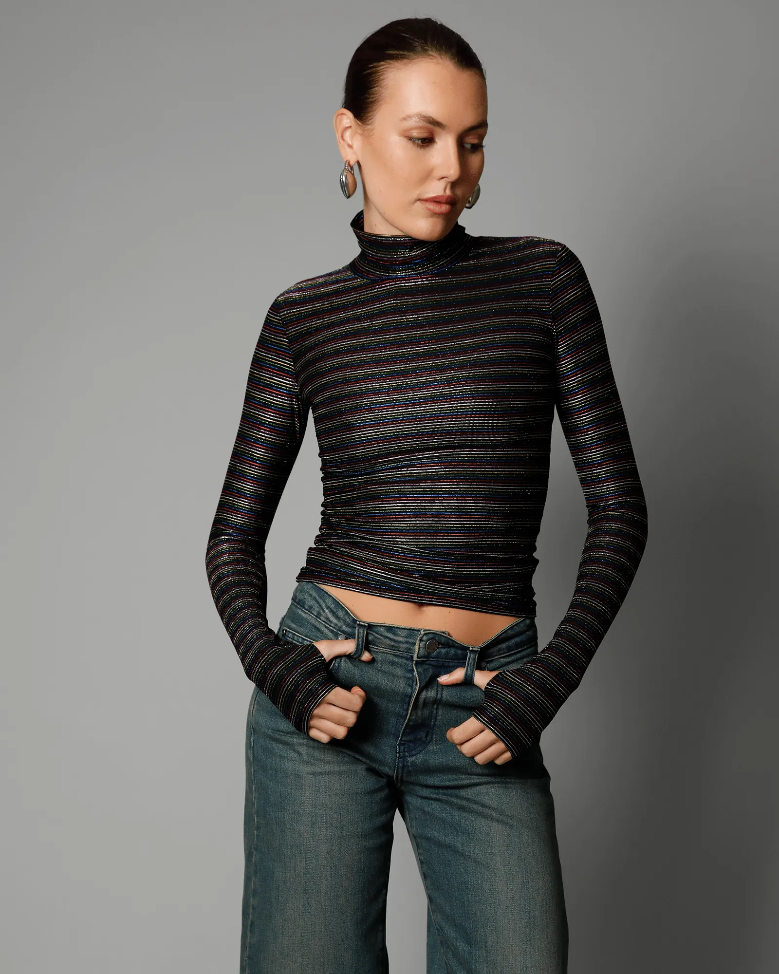 Sinead Lurex Turtleneck Top - Copacabana Stripe
