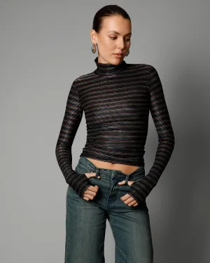 Sinead Lurex Turtleneck Top - Copacabana Stripe