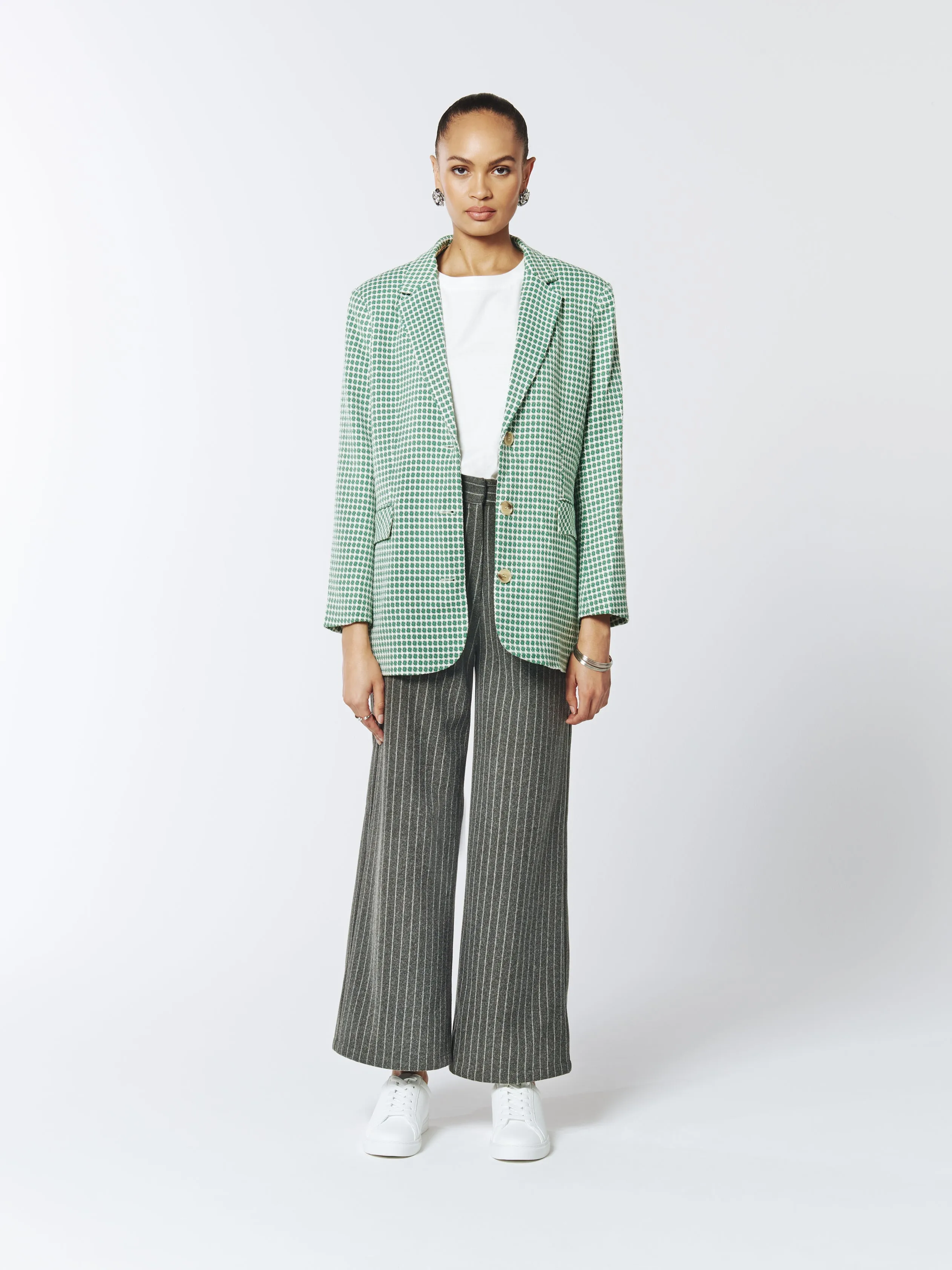 Single-breasted Check Blazer in Cactus Green