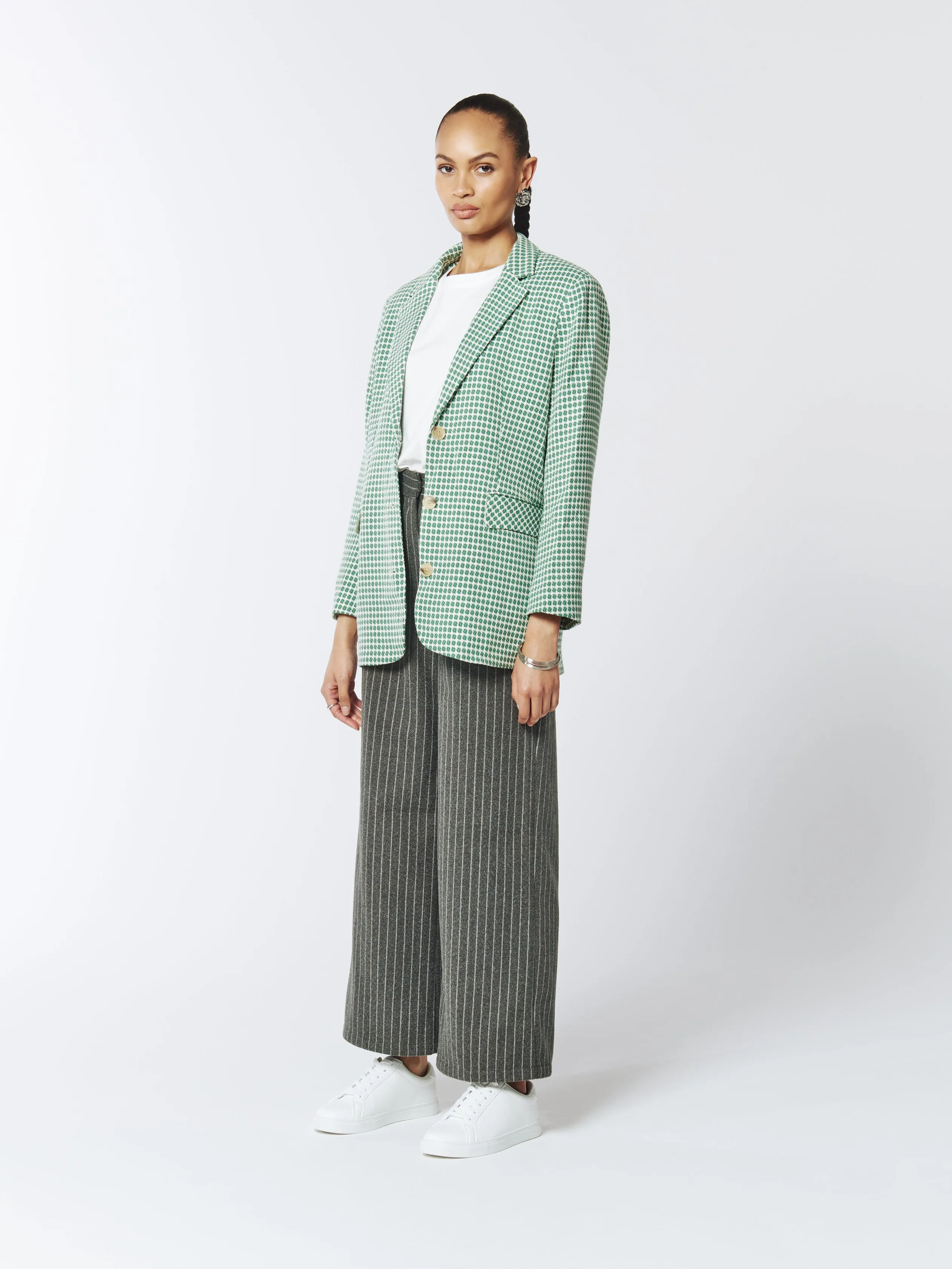 Single-breasted Check Blazer in Cactus Green