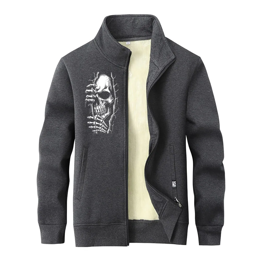 Skeletons in the Crack Fleece Sherpa Stand Collar Zip Cardigan