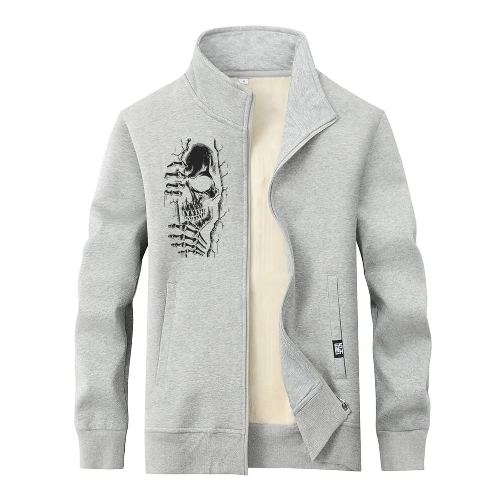 Skeletons in the Crack Fleece Sherpa Stand Collar Zip Cardigan