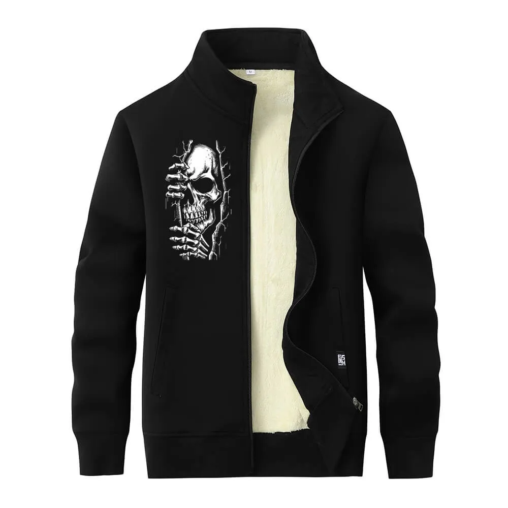 Skeletons in the Crack Fleece Sherpa Stand Collar Zip Cardigan
