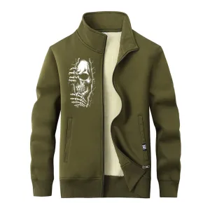 Skeletons in the Crack Fleece Sherpa Stand Collar Zip Cardigan