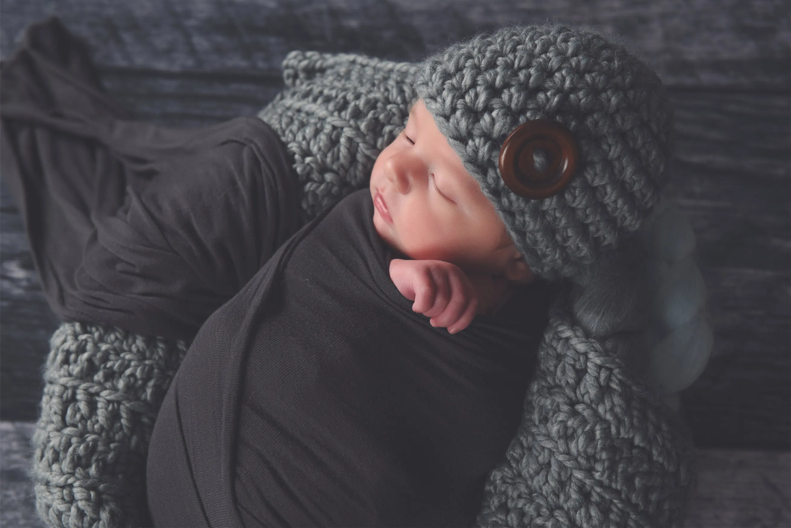 Slate gray newborn baby layering bump blanket