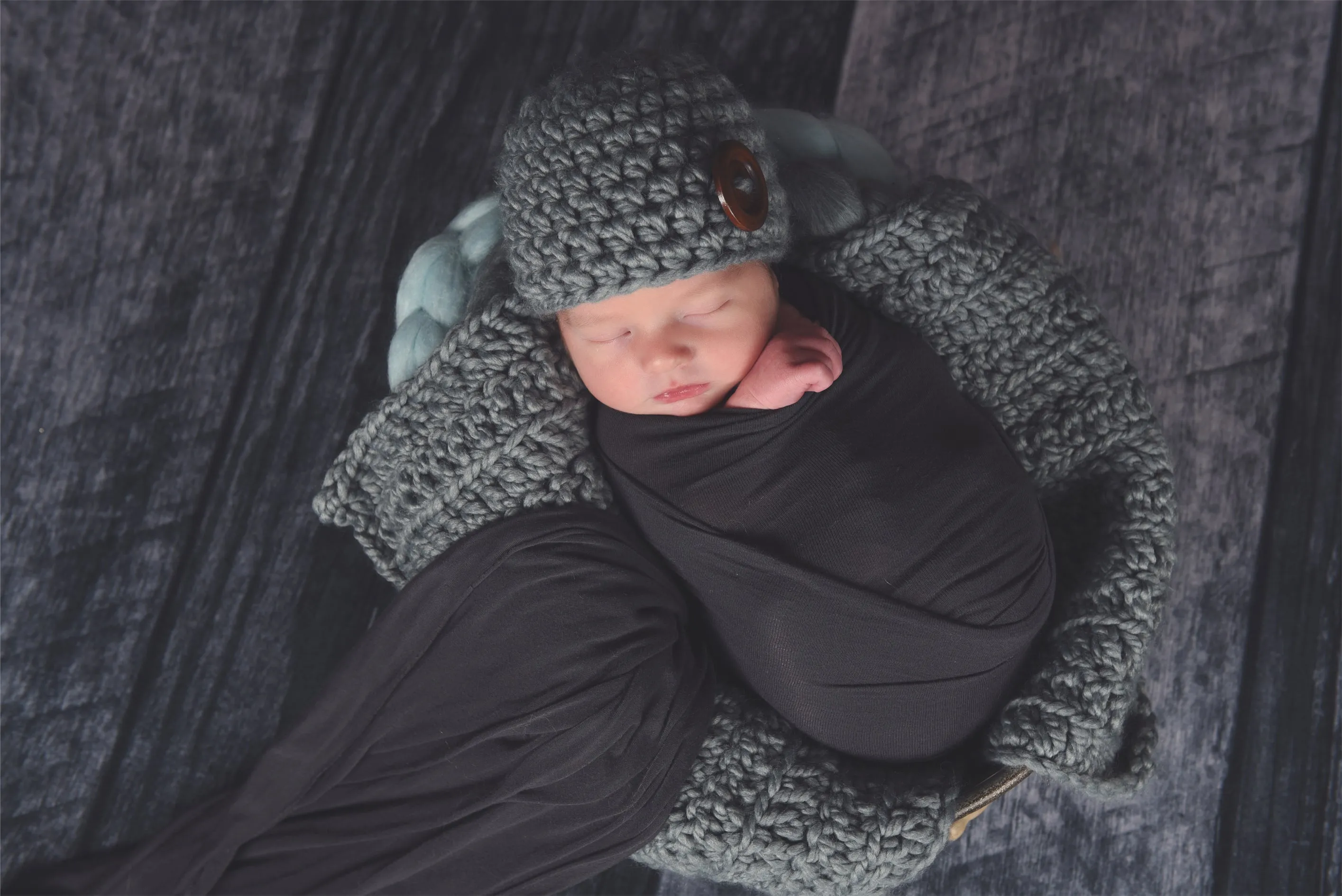 Slate gray newborn baby layering bump blanket