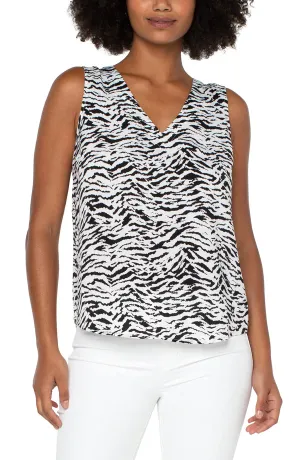 Sleeveless Double V-Neck Woven Top | Animal Print