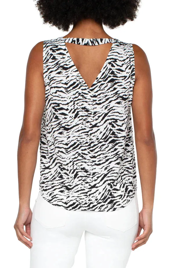Sleeveless Double V-Neck Woven Top | Animal Print