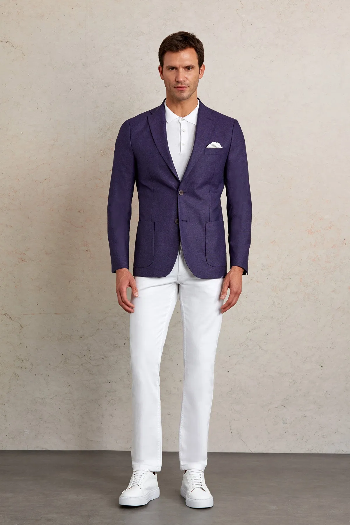 Slim Fit Notch Lapel Purple Casual Blazer