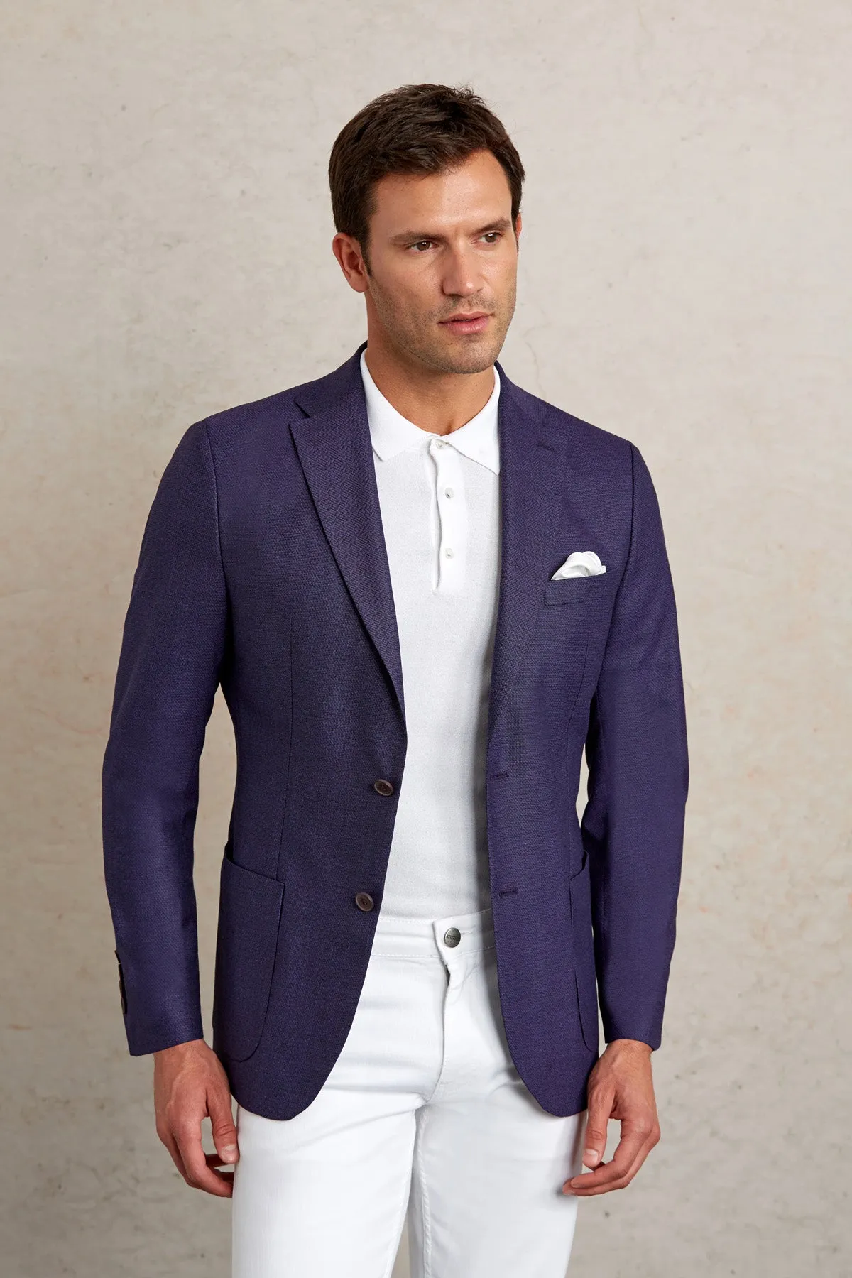 Slim Fit Notch Lapel Purple Casual Blazer