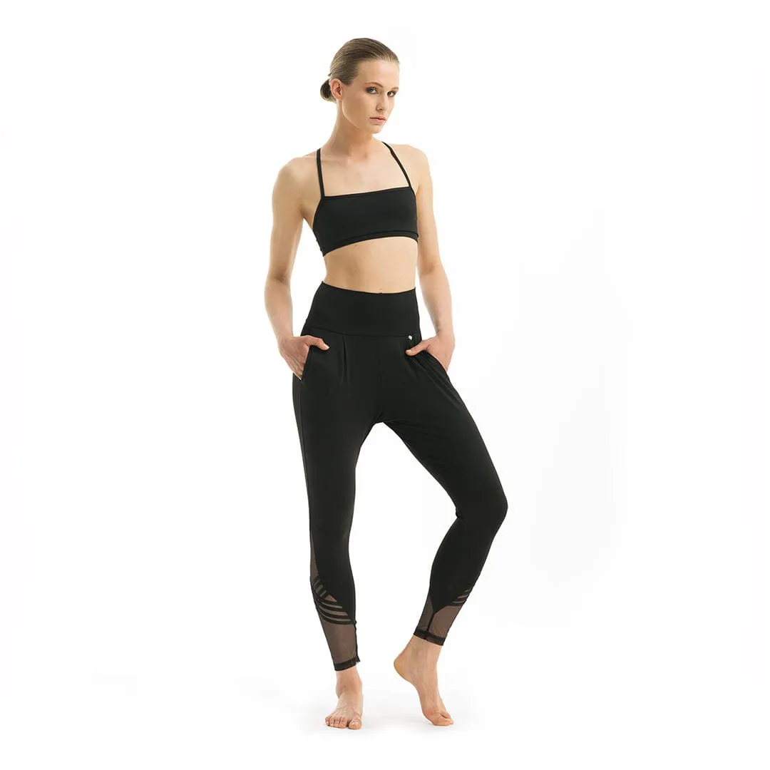 Slim Warm up Pants- Fold over- Black