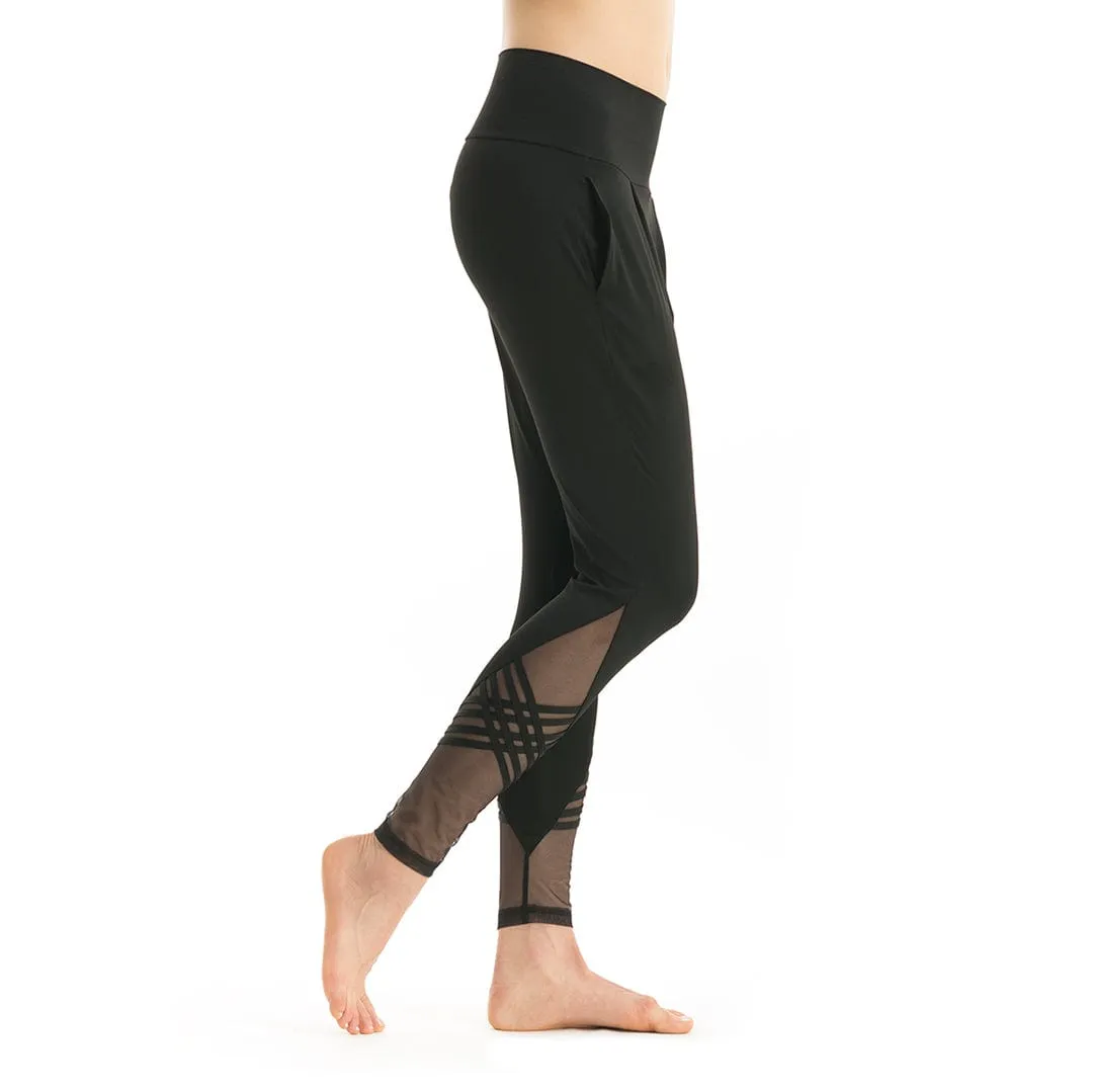 Slim Warm up Pants- Fold over- Black