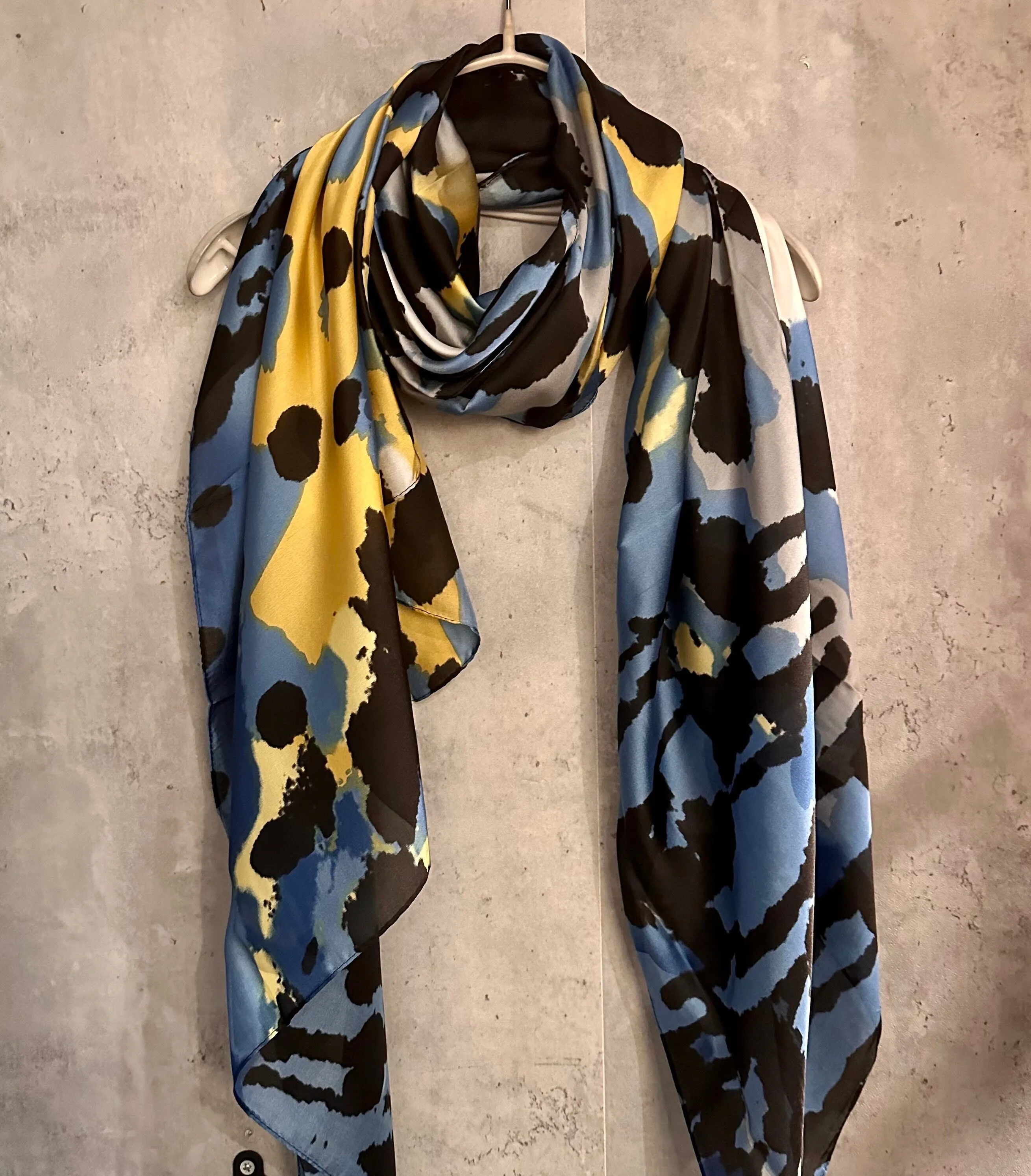 Splotches Color Blue Yellow Silk Scarf/Spring Summer Autumn Scarf/Scarf Women/Gifts For Mom/Gifts For Her Birthday Christmas/UK Seller