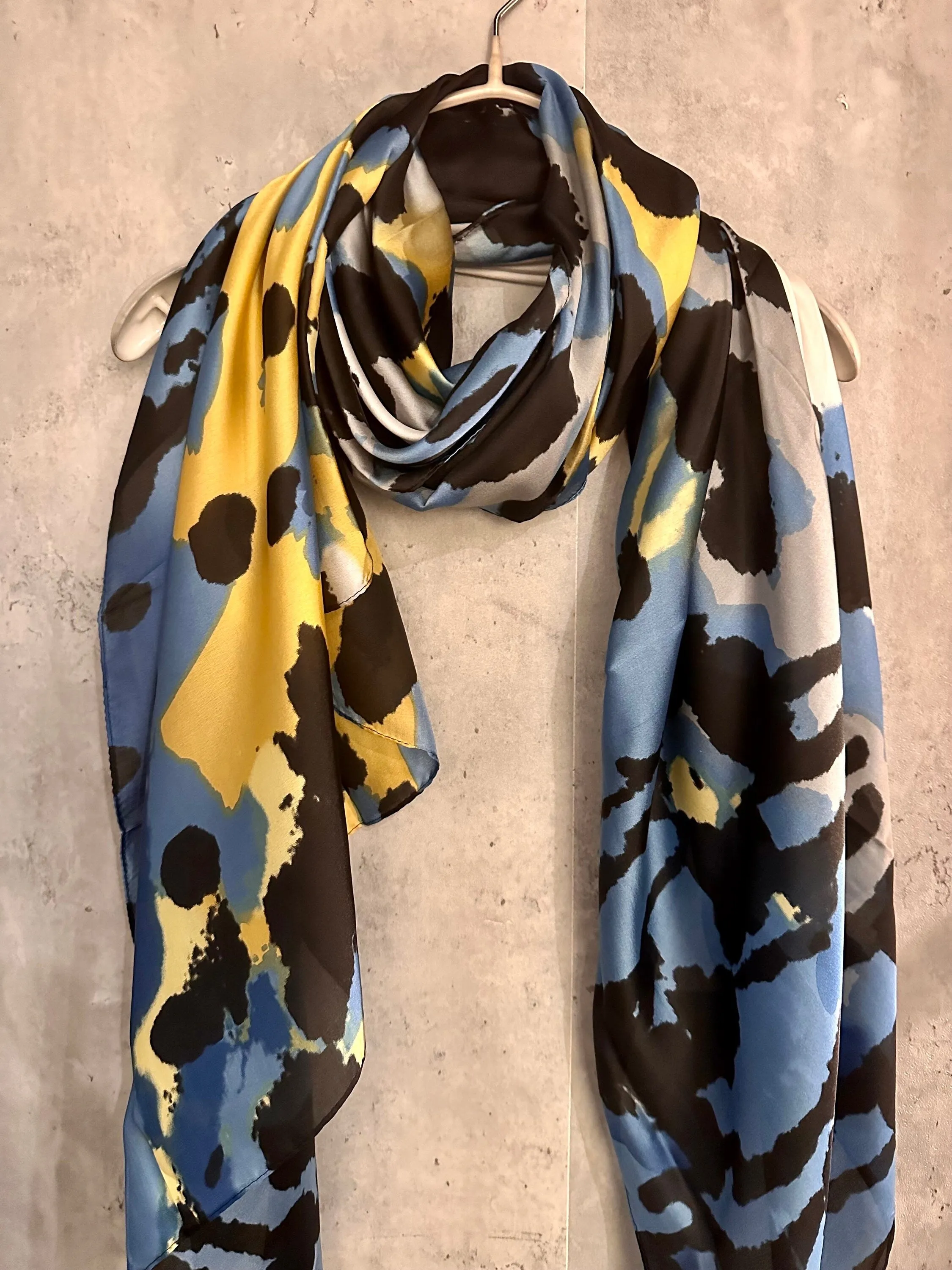 Splotches Color Blue Yellow Silk Scarf/Spring Summer Autumn Scarf/Scarf Women/Gifts For Mom/Gifts For Her Birthday Christmas/UK Seller
