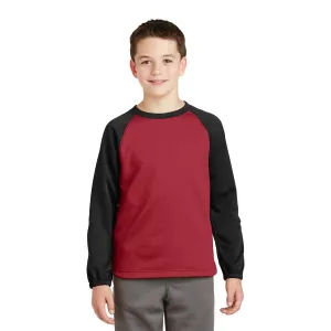 Sport-Tek Youth Deep Red/Black Sport-Wick Raglan Colorblock Fleece Crewneck
