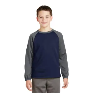 Sport-Tek Youth Navy/Dark Smoke Grey Sport-Wick Raglan Colorblock Fleece Crewneck