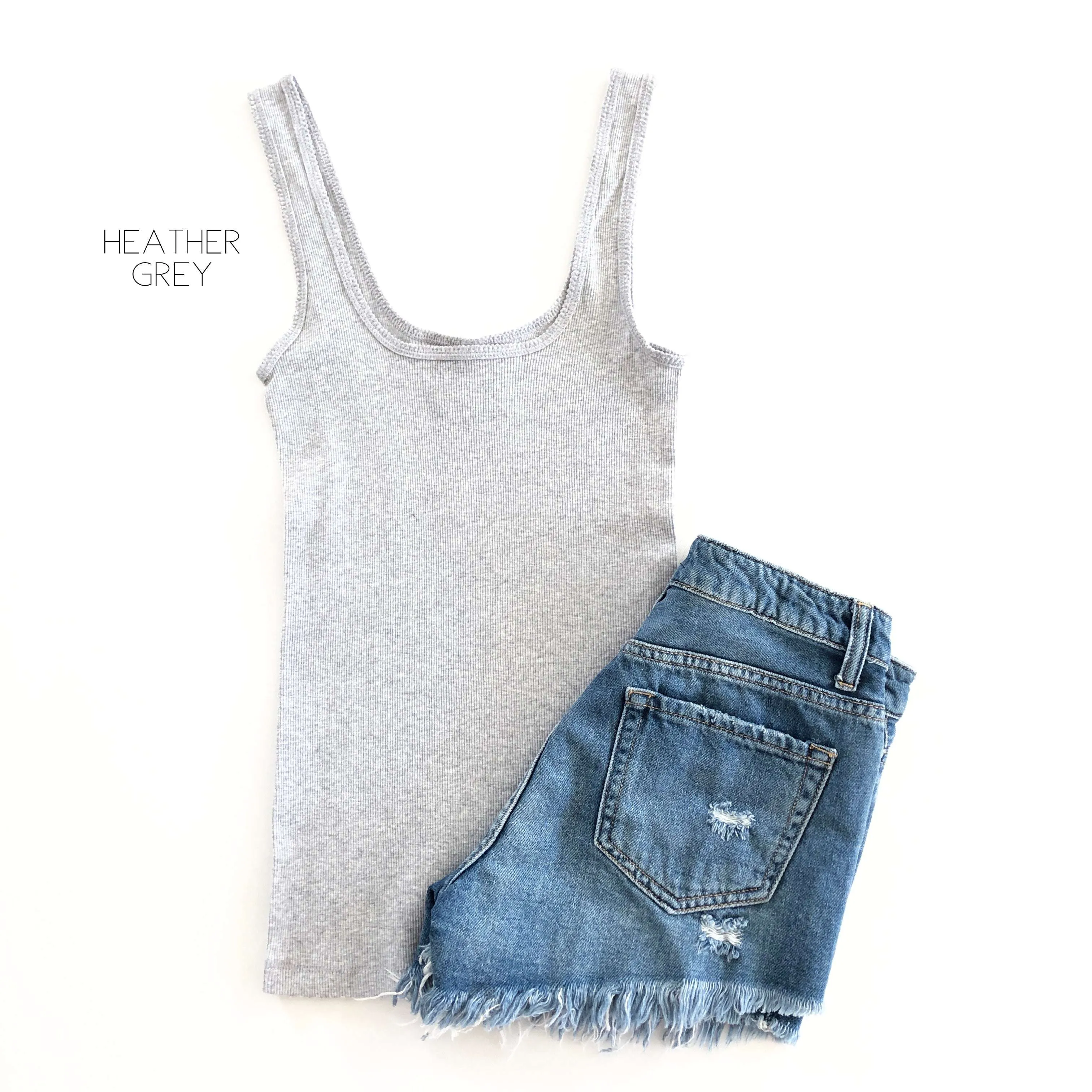 Square Neck Ribbed Layering Tank | S-3XL