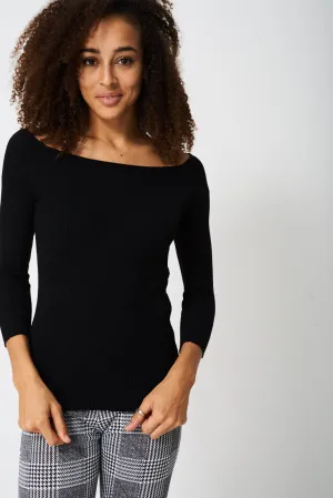 Square Neck Top In Black Ex-Branded