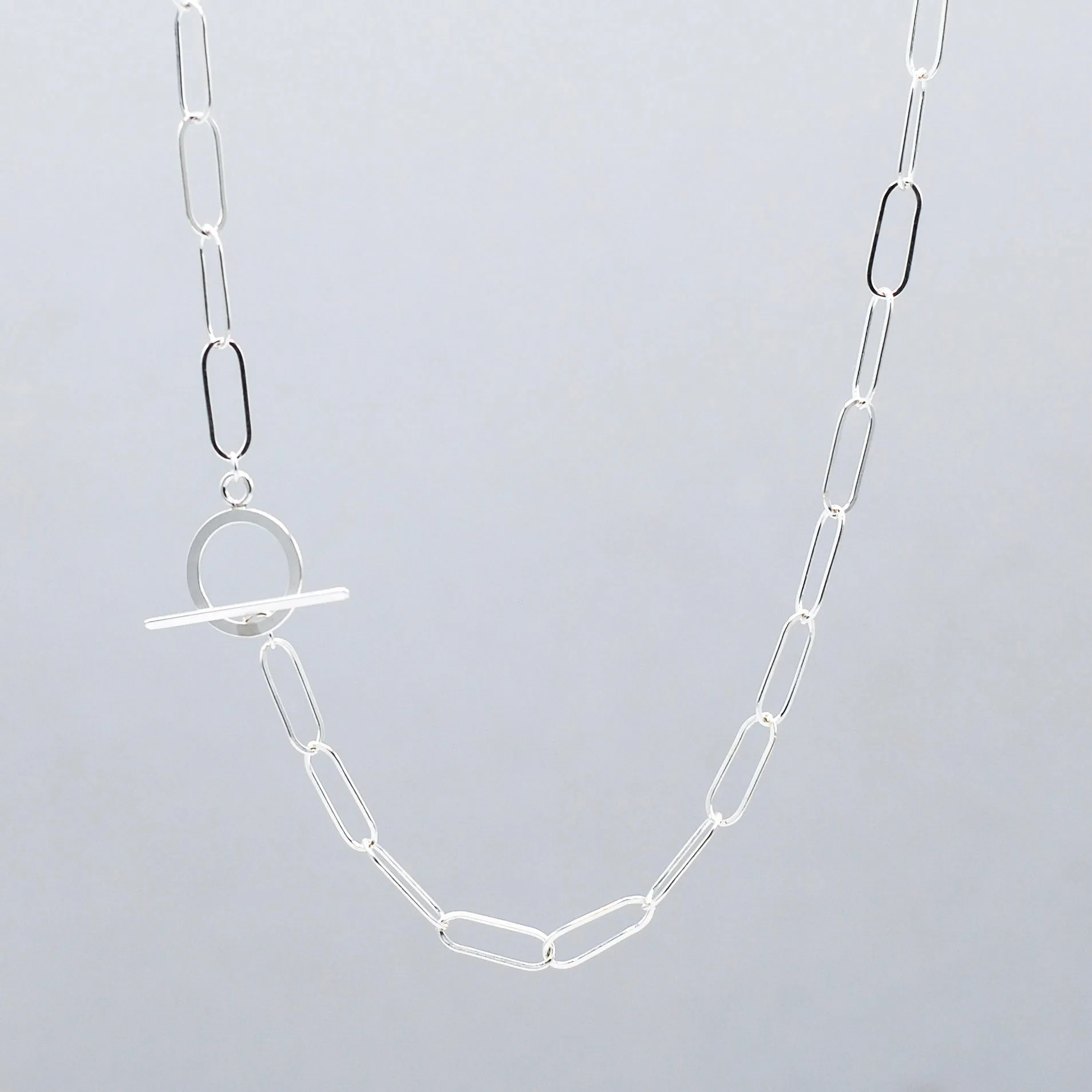 Sterling Silver Extra Large Paper Clip Toggle Necklace