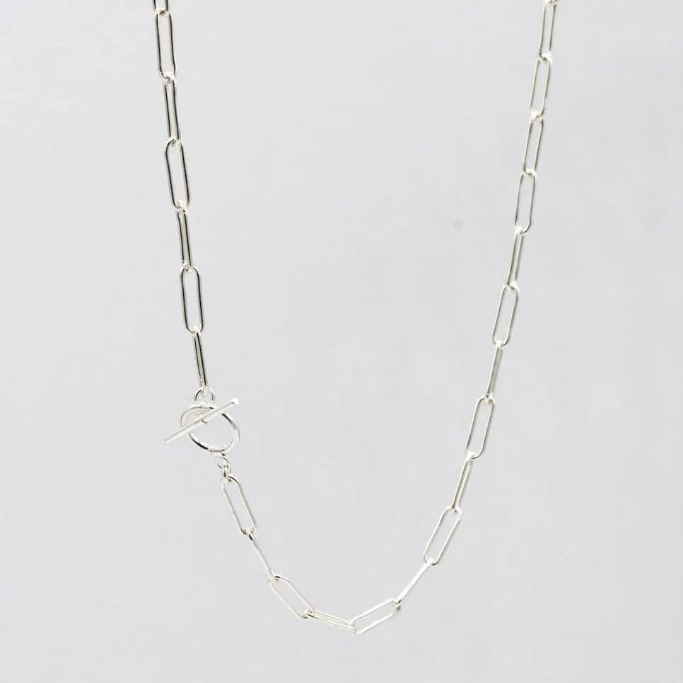 Sterling Silver Large Paper Clip Toggle Necklace