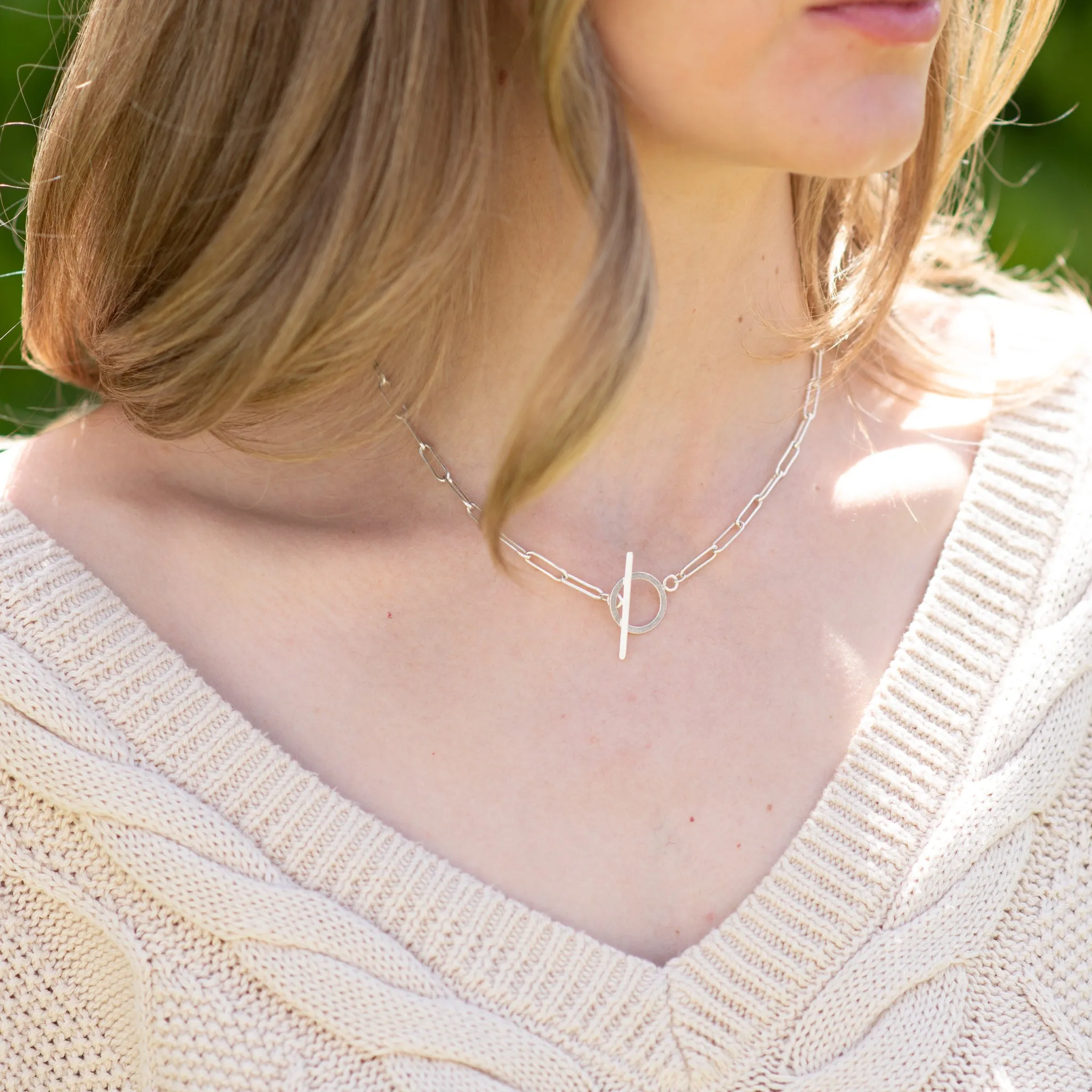 Sterling Silver Large Paper Clip Toggle Necklace