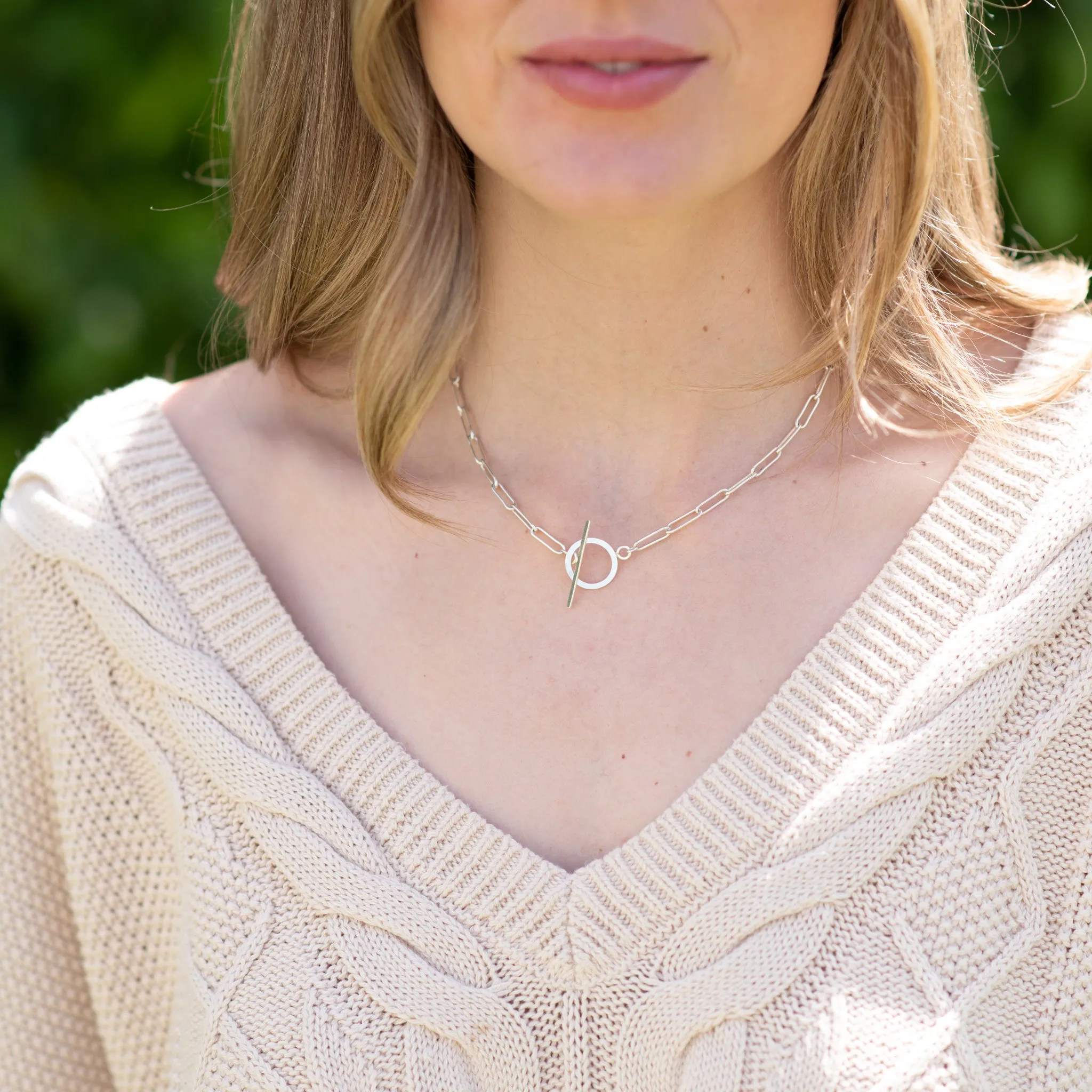 Sterling Silver Large Paper Clip Toggle Necklace