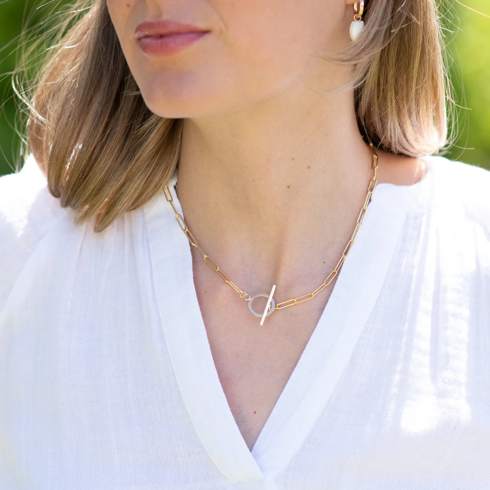 Sterling Silver Large Paper Clip Toggle Necklace