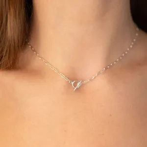 Sterling Silver Small Paper Clip Toggle Necklace