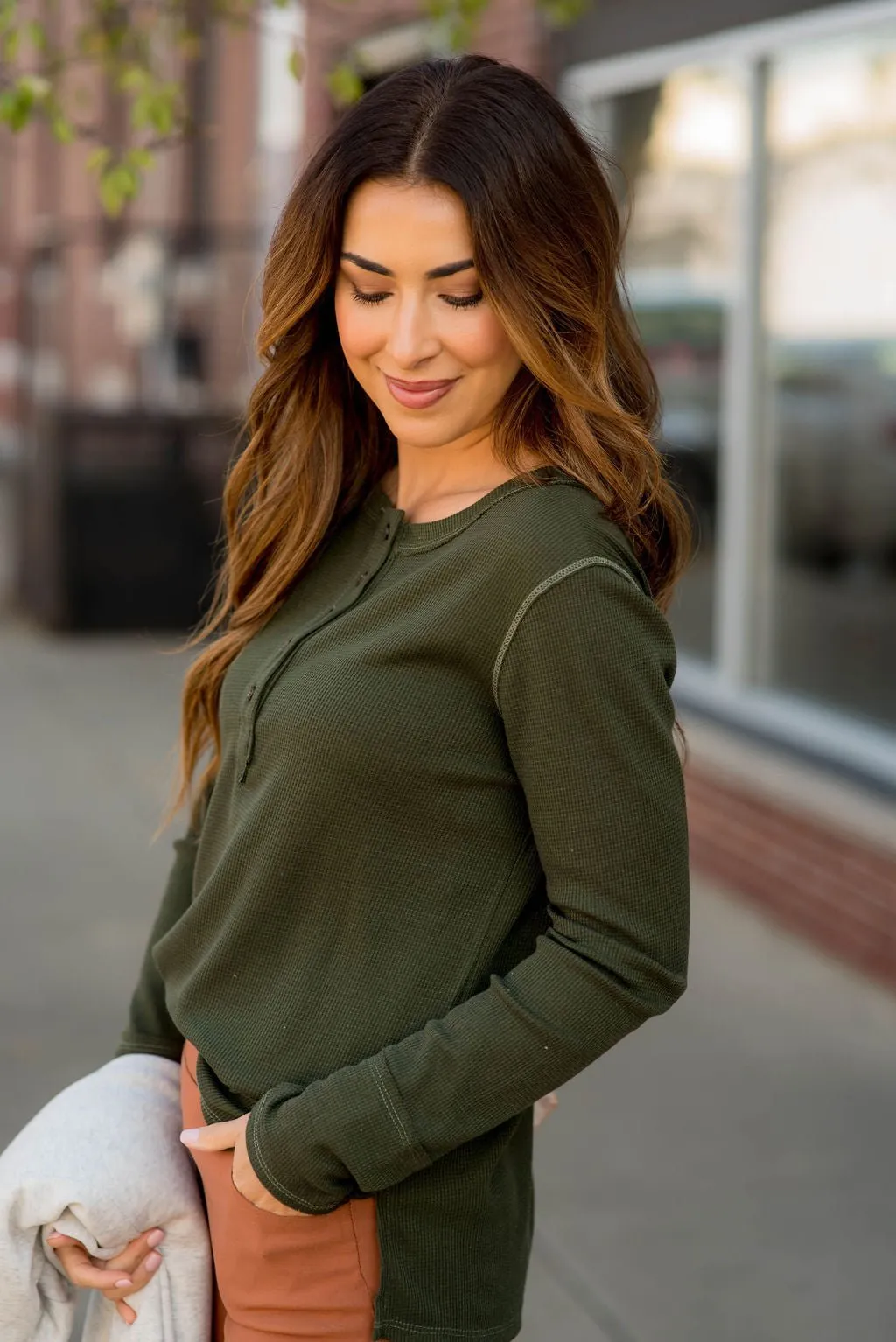 Stitched Trim Waffle Henley