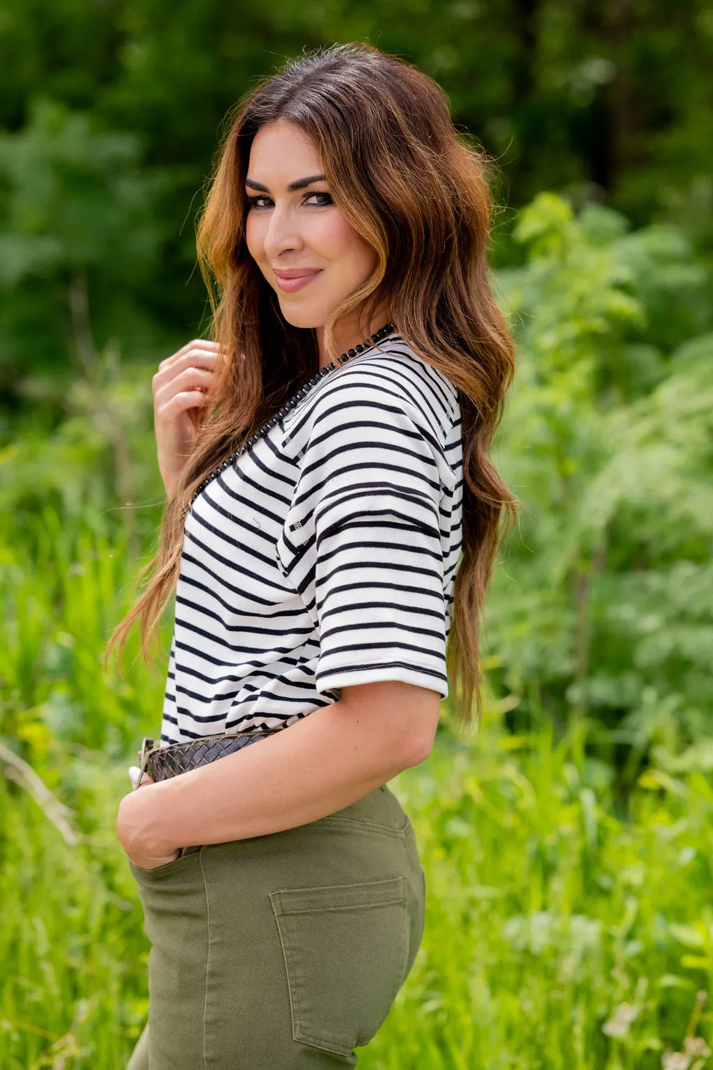 Striped Raw Stitched Tee