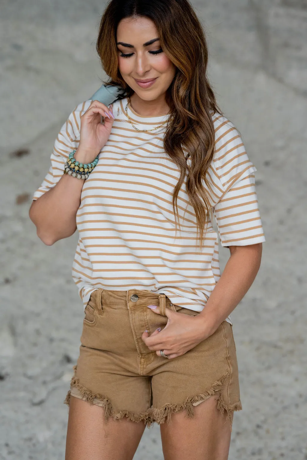 Striped Raw Stitched Tee