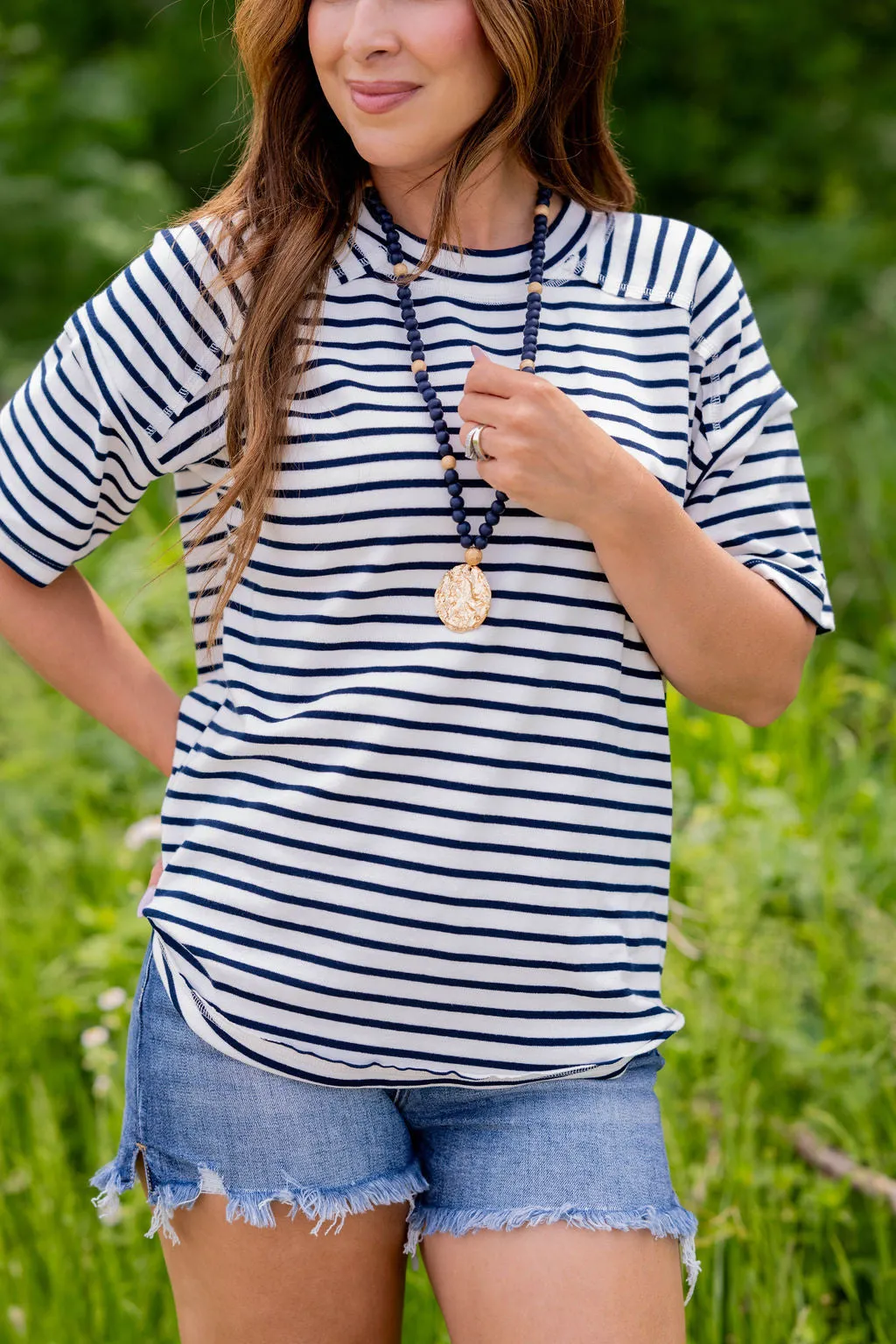 Striped Raw Stitched Tee