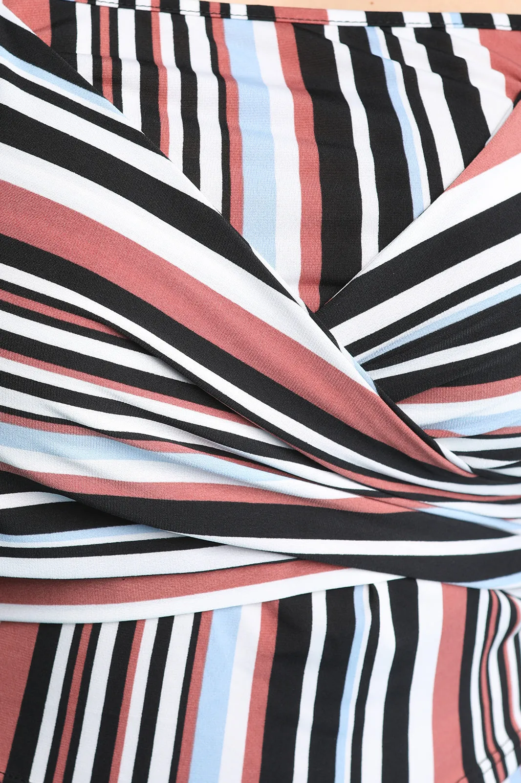 Striped Waist-Tie Crop Top With High Waist Slit Pants Set