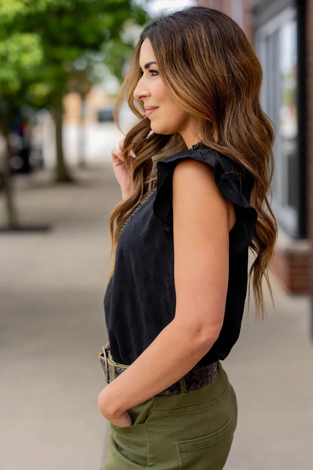 Subtle Plaid Cinched Trim Tank