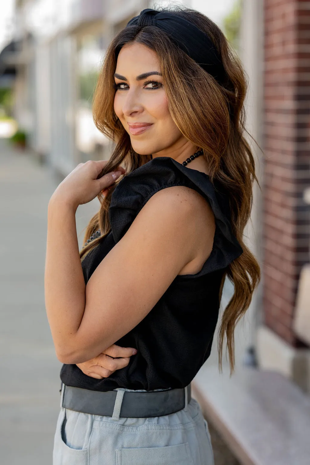Subtle Plaid Ruffle Trim Tank