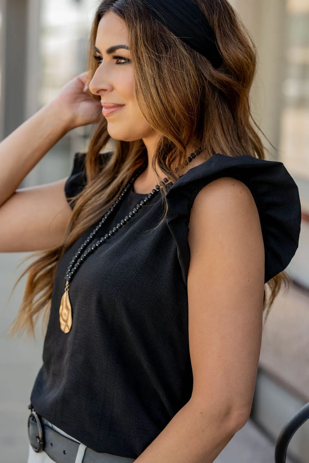 Subtle Plaid Ruffle Trim Tank