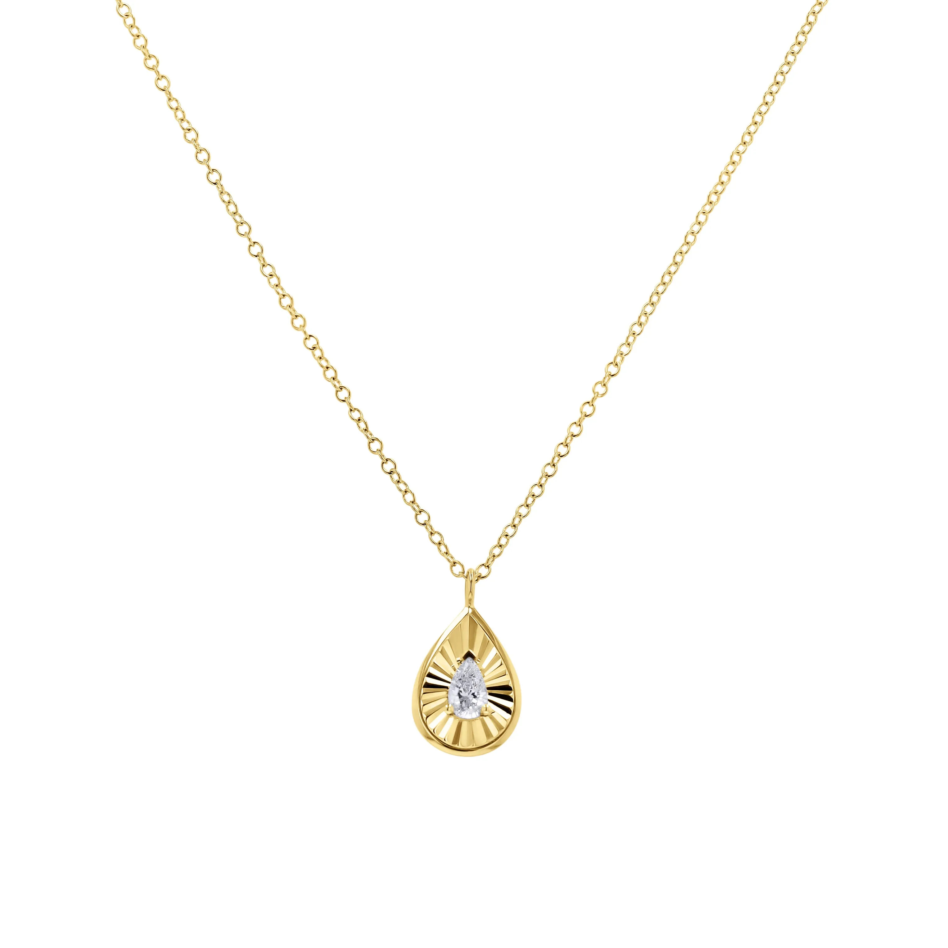 Sunburst Gold and Pear-Cut Diamond Necklace by Shy Creation
