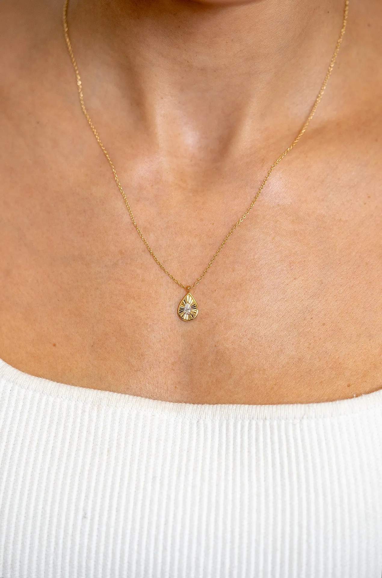 Sunburst Gold and Pear-Cut Diamond Necklace by Shy Creation
