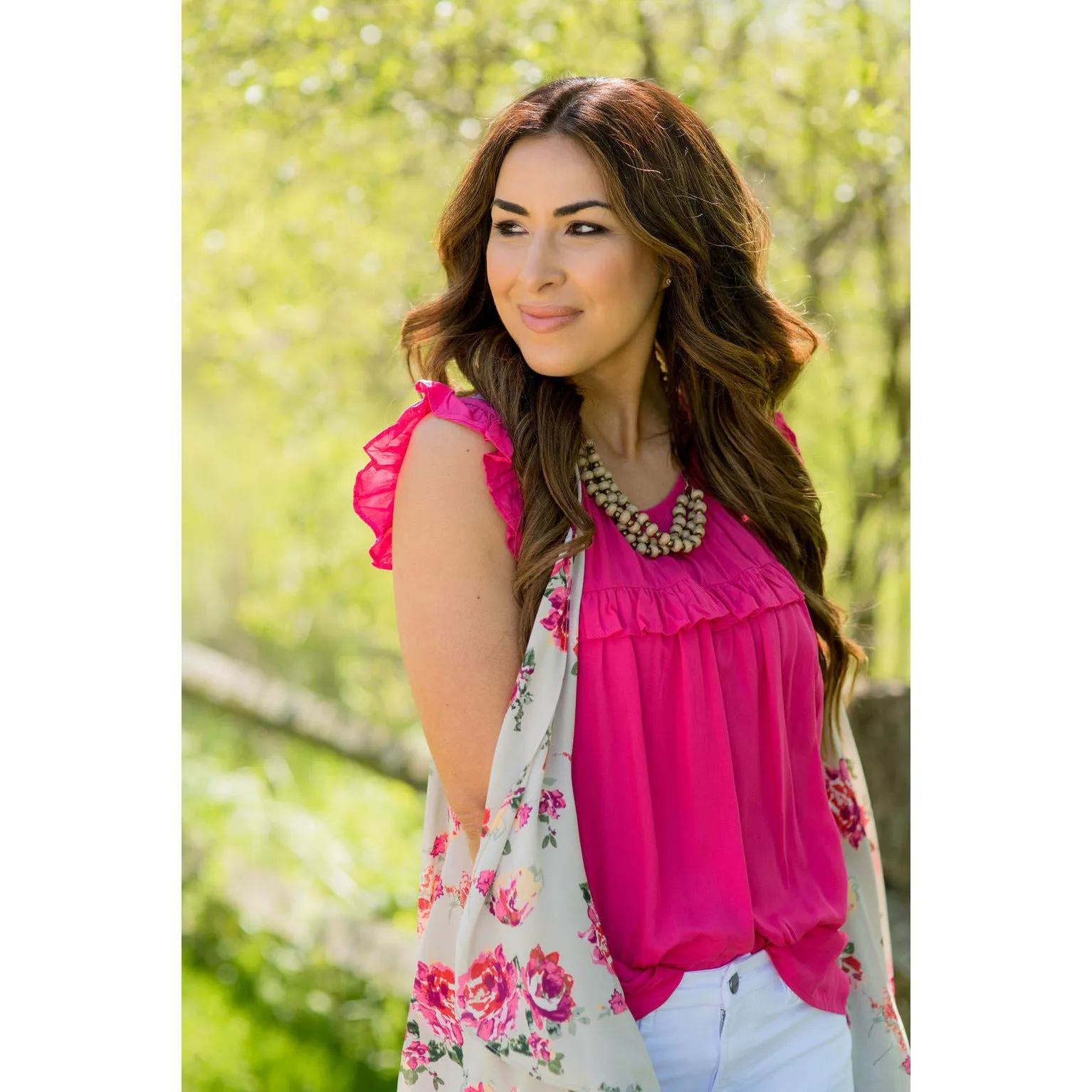 Tan Floral Vest Kimono