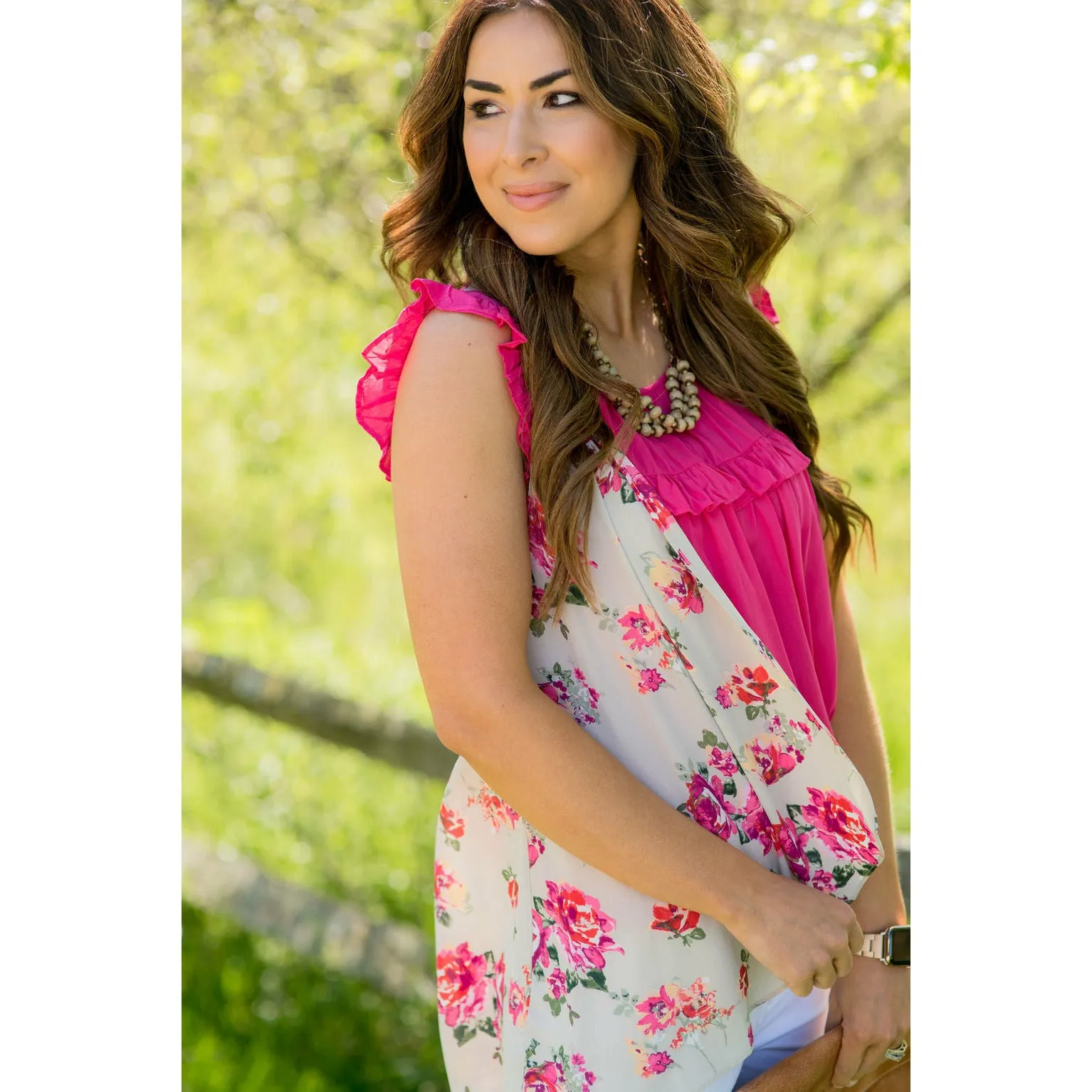 Tan Floral Vest Kimono